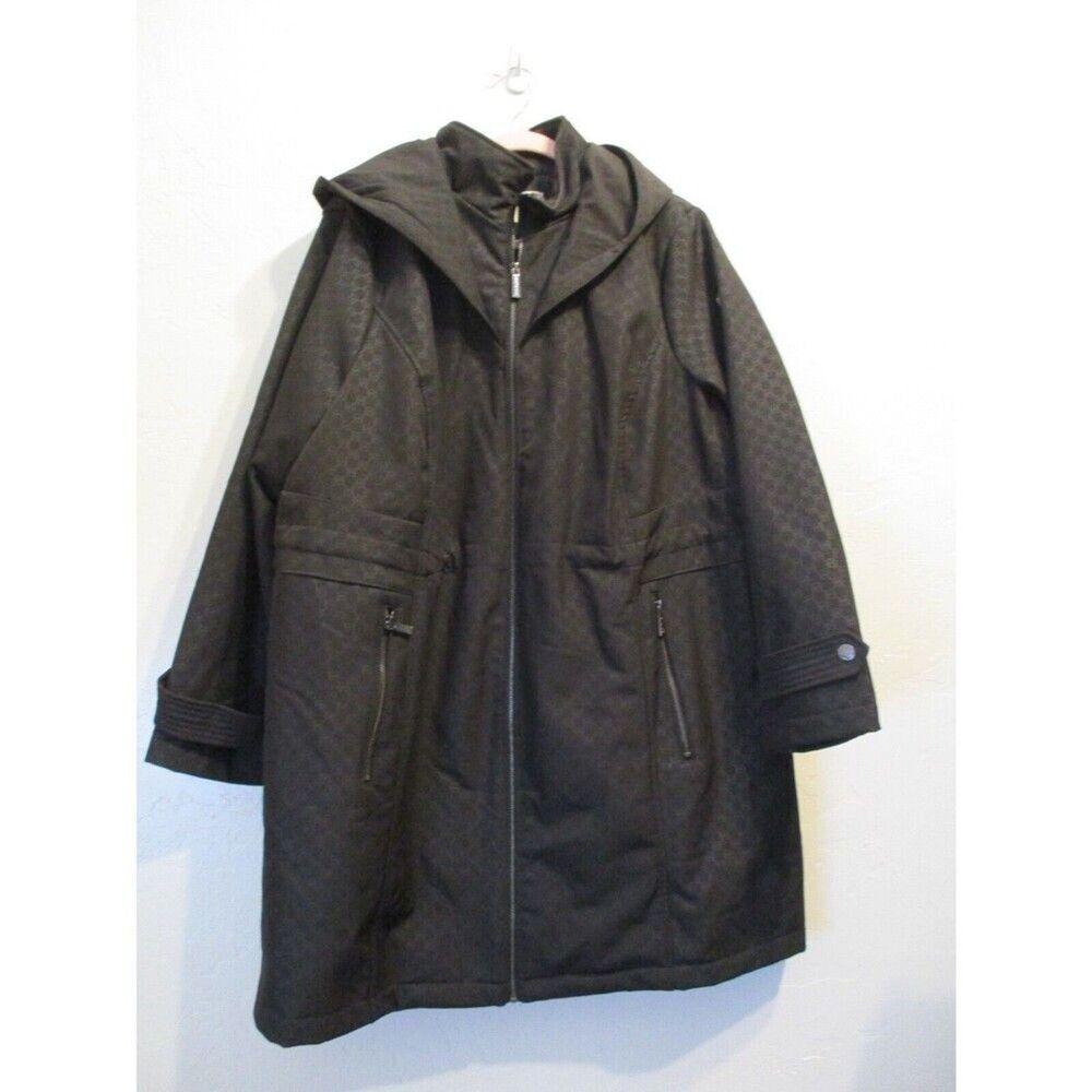 Michael Michael Kors Womens 2X Rain Coat Jacket Long Coat Water Resistant Black